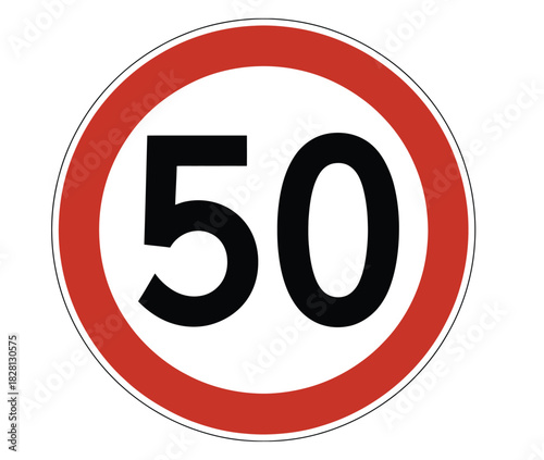 A traffic sign indicates a speed limit of 50.