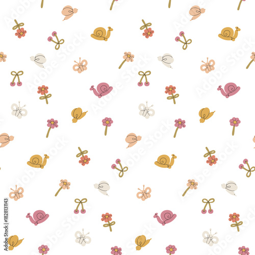 Balloon animal, insect and flower cute seamless pattern. Playful kids design in pastel colors for party decor, wrapper, print and background. Fun shapes made from twisting balloon. Vector illustration