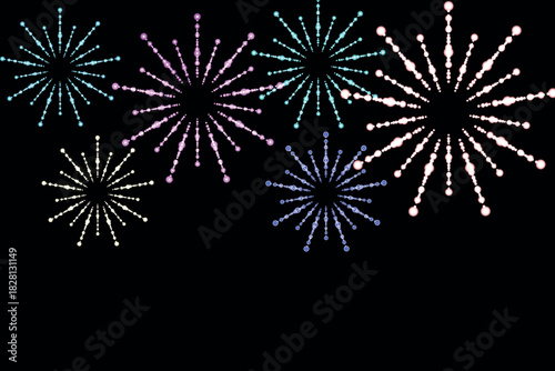 Festive multicolored fireworks PNG. Exploding various fireworks on a transparent background. Festive background.
