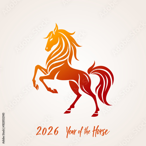Running red fire horse symbol of new year 2026 according to Asian Chinese calendar. greeting card or banner. vector illustration