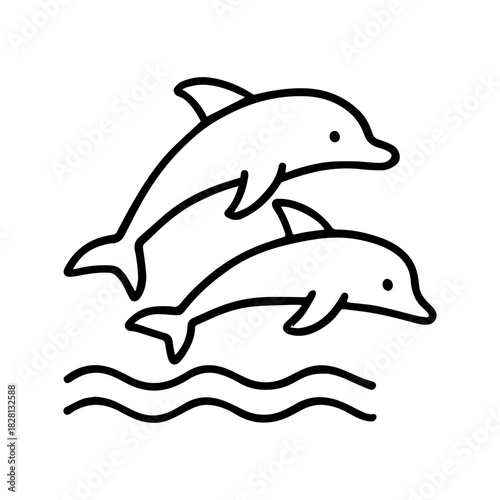 Dolphins swimming vector line icon on a white background
Vector line icon on a white background