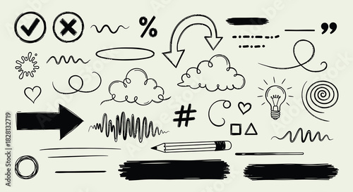 Hand drawn doodle elements collection on neutral background