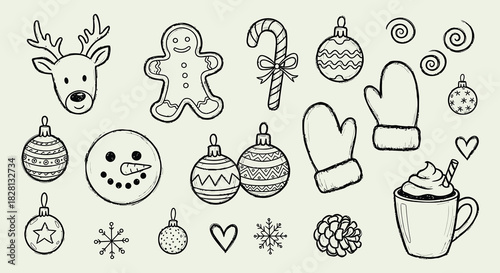 Hand drawn christmas holiday icons and winter elements