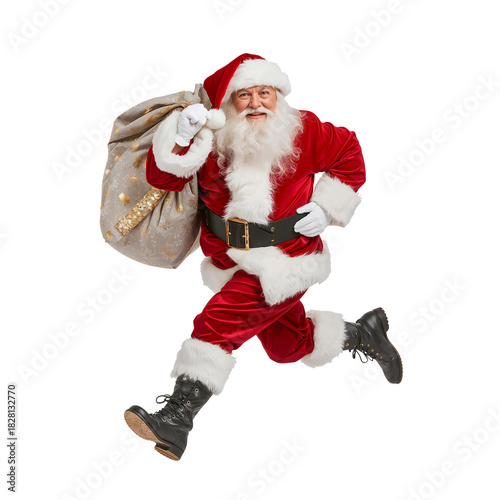 Santa Claus Joyfully Running With a Sack of Gifts During the Holiday Season