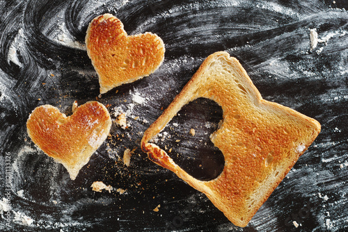 Toast with a heart-shaped cutout