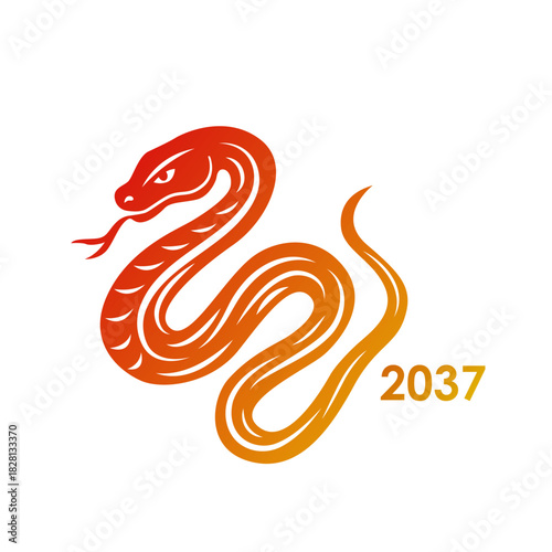 Happy New year of the snake, 2037 greeting card for the Year of the dragon according to the Chinese calendar. Vector illustration.