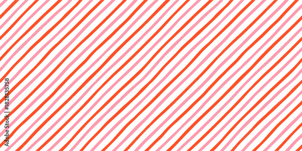 Fototapeta premium Cute pink and red diagonal stripes vector seamless pattern, Christmas candy cane background with slanted lines