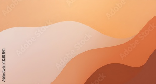 Abstract background featuring layered, undulating shapes in warm earthy tones of beige, orange, and brown, creating a modern, minimalist landscape