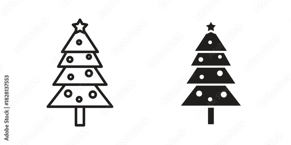 Obraz premium Christmas tree icons. Black and White Vector Icons. can be used web and mobile