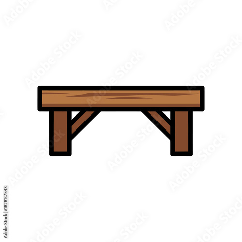 Simple Wooden Table or Bench Flat Icon on White Background Vector Art Illustration on white background.