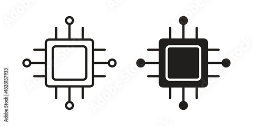 Computer microchip icons. Black and White Vector Icons. can be used web and mobile
