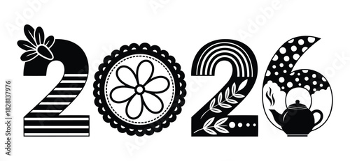 Stylized 2026 new year illustration decorative vector design for holiday cards invitations