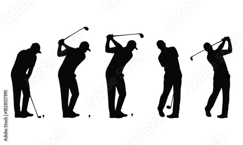 Golf swing sequence silhouette vector illustration of golfer in motion isolated on white background