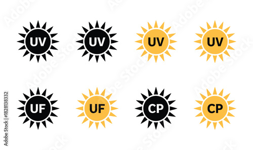 Eight sun icons representing UV, UF, and CP ratings.
