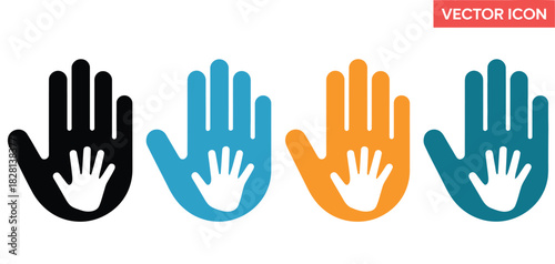 Four colorful hand icons with smaller hands inside represent family and support.