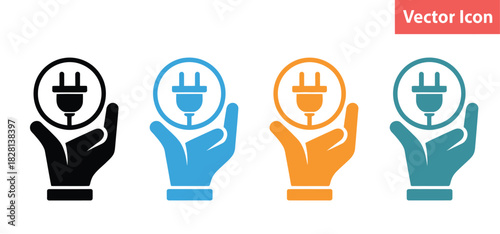 Hands hold electrical plugs, representing energy and industry concepts.
