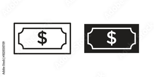 Dollar notes icons. Black and White Vector Icons. can be used web and mobile