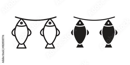 Dried fish icons. Black and White Vector Icons. can be used web and mobile