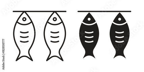 Dried fish icons. Black and White Vector Icons. can be used web and mobile