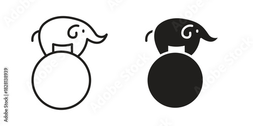 Elephant on a ball icons. Black and White Vector Icons. can be used web and mobile