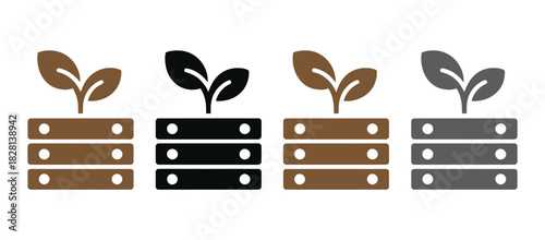 Four plants grow from server racks representing growth and technology.