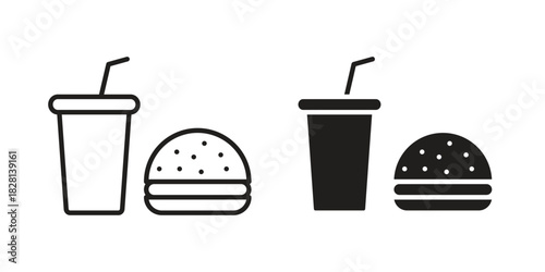 Fast food icons. Black and White Vector Icons. can be used web and mobile