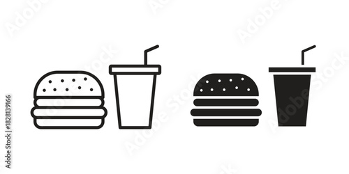 Fastfood icons. Black and White Vector Icons. can be used web and mobile
