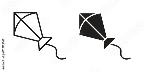 Flying a kite icons. Black and White Vector Icons. can be used web and mobile