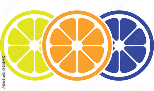 Three different citrus fruit slices are displayed side by side.