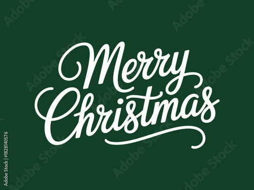 White cursive lettering spells out Merry Christmas on a dark green background.