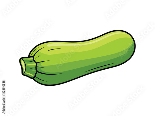 A single, bright green zucchini squash is depicted against a white background.