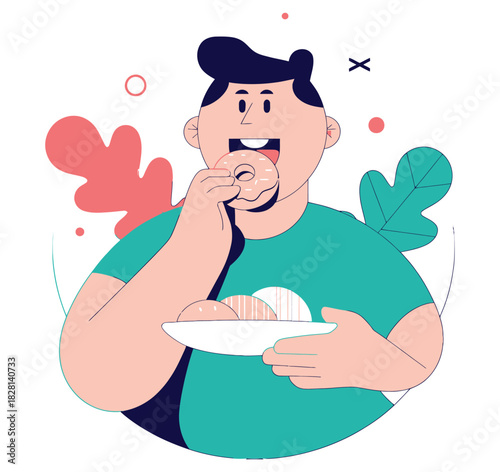 A person is eating a doughnut from a plate of sweets.