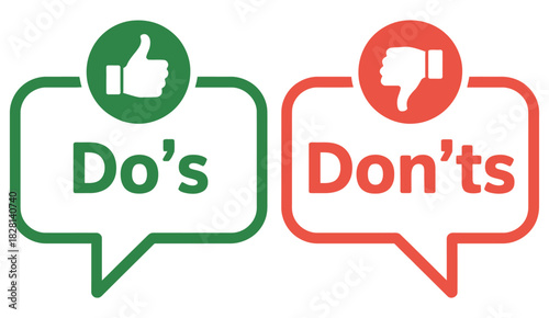 A visual representation of dos and donts with thumbs up and thumbs down icons on transparent background