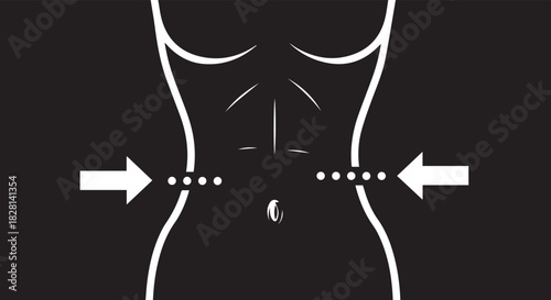 Silhouette of a person showing waist reduction with arrows indicating slimming