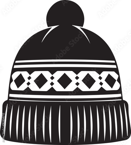 Classic Winter Hat A Detailed Black and White Vector Illustration for Seasonal Designs