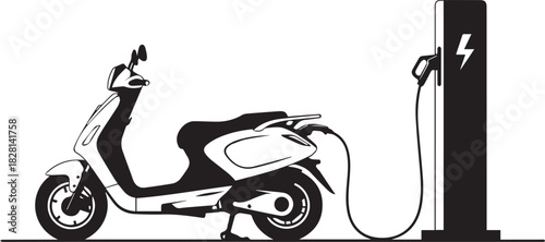 Electric scooter at a charging station, a concept for sustainable urban mobility and eco-friendly transportation