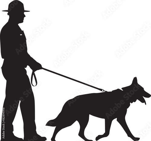 Silhouette of a Law Enforcement Officer Walking with a Canine Partner
