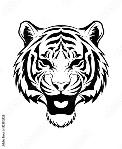 black and white vector illustration of a
tiger's head