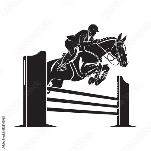 Show Jumping Horse and Rider Silhouette Vector