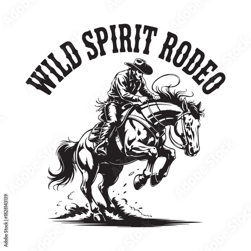 Wild Spirit Rodeo Cowboy on Bucking Horse Vector