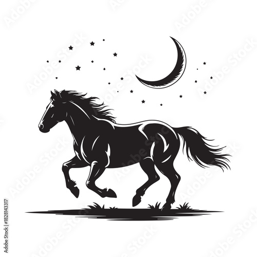 Running Horse Night Silhouette Vector Graphic