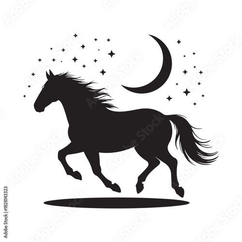 Horse Silhouette with Moon and Stars Vector