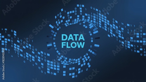 Modern data flow visualization with glowing binary code elements