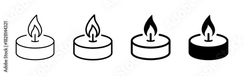 Candle icon. Simple tealight flame vector for warm illumination symbol. Soft burning glow sign used for decor and memorial themes concept. Minimal fire pictogram.