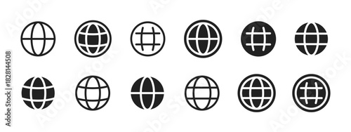 Globe icon. Set of global web sphere vector illustrations for internet and worldwide communication symbol. Clean earth grid sign for navigation and technology concept pictogram.