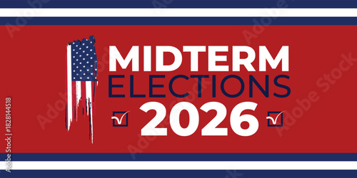 USA Midterm Elections 2026 Banner with Patriotic Red White Blue Graphic Style