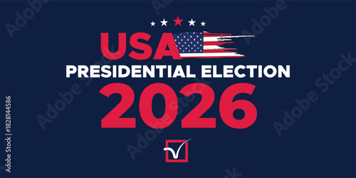USA Presidential Election 2026 Banner in Red White Blue Modern Graphic Style