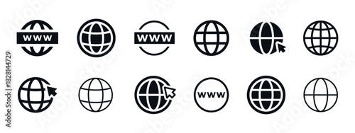 Globe icon. World wide web vector with www label and cursor pointer elements symbol. Internet domain navigation sign for global browsing concept pictogram.