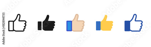 Like icon. Thumbs up vector showing hand gesture for approval and positive feedback symbol. Social reaction sign for rating, support and confirmation concept pictogram.