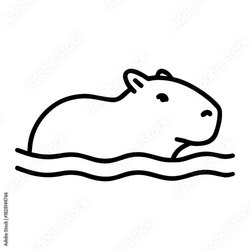 Capybara swimming vector line icon on a white background
Vector line icon on a white background